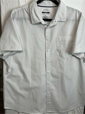 APT. 9 Mens XXL Slim Fit Performance Short Sleeve Untucked Fit Shirt White Grid
